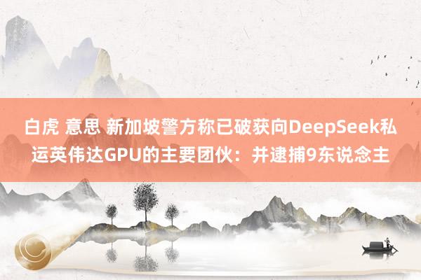 白虎 意思 新加坡警方称已破获向DeepSeek私运英伟达GPU的主要团伙：并逮捕9东说念主